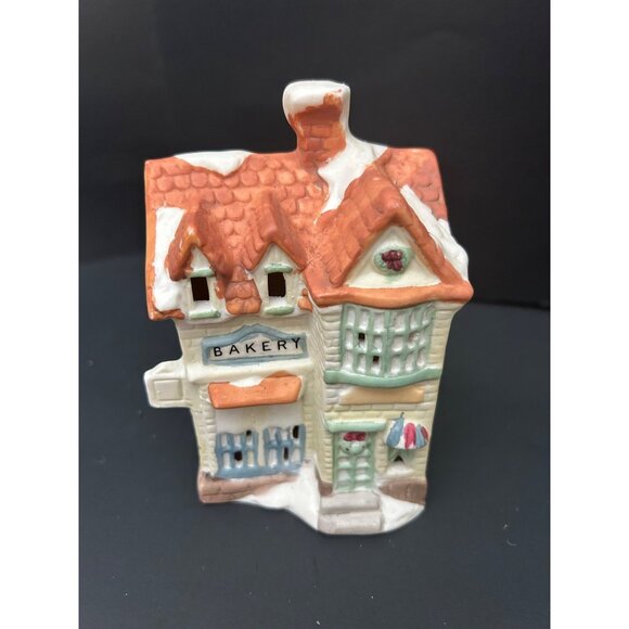 Bakery Ceramic Tealight Holder Miniature House Cottage Style Christmas Vintage - Picture 8 of 11